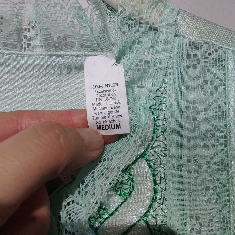 Vintage Sz M Mint Green Irish Inspired Lace Slip Dress Nightgown Maxi Celtic - Picture 3 of 5